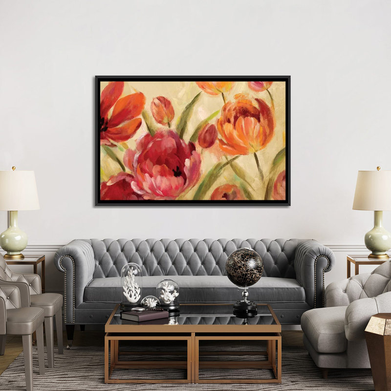 " Expressive Tulips " by Silvia Vassileva, 18" H x 26" W x 1.5" D, Black Framed Canvas, No Matte