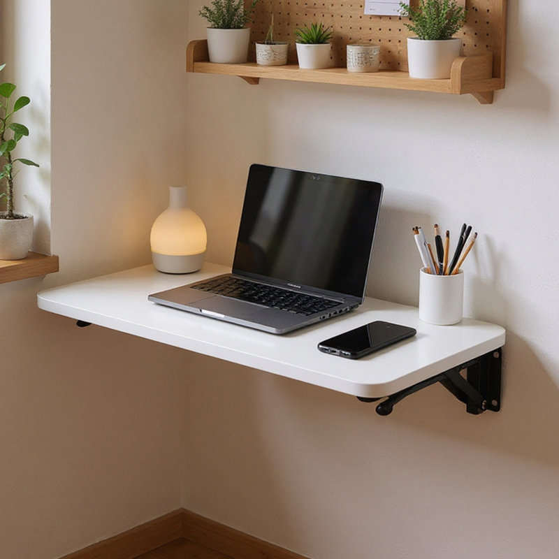 Adjustable Metal Base Floating Desk, 3cm H x 52cm W x 24cm D, White