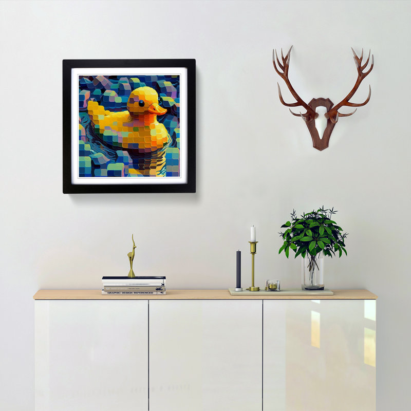 Rubber Ducks Neo-Impressionism - Single Picture Frame Print on Wood, Black