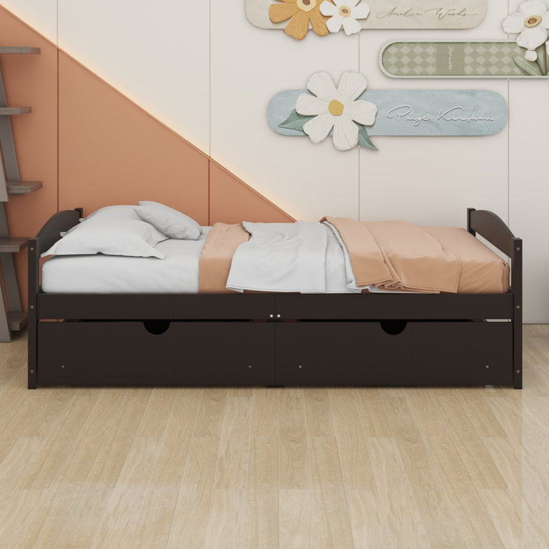 Lit plateforme avec tiroirs, Espresso