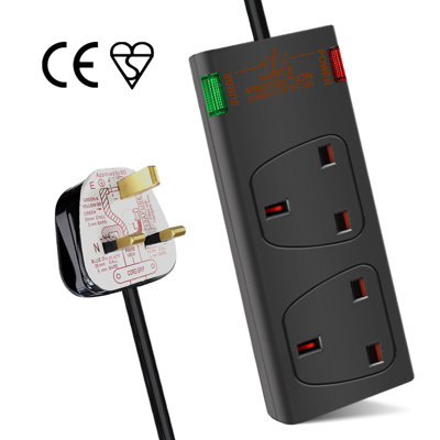 2-Way Surge Protected Extension Lead with Indicator Light UK 3 Pin Plug