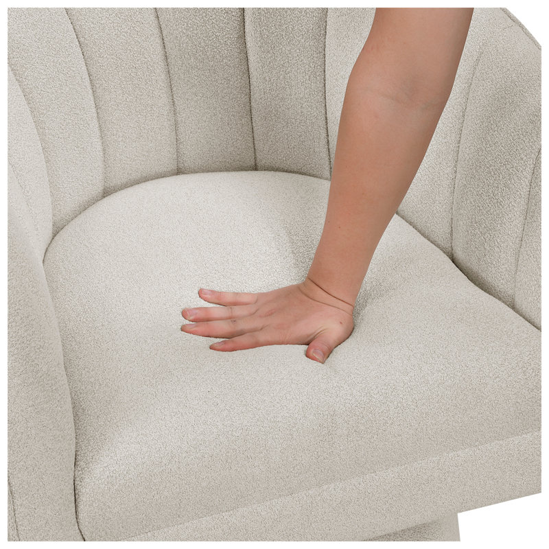 Fauteuil d'appoint pivotant moderne avec revêtement beige et structure en bois massif, Tissu beige