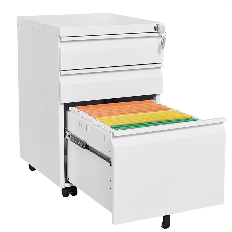 3-Drawer Mobile Filing Cabinet With Lock, Legal/Letter Sized Office Storage Filing Cabinet, Metal Filing Cabinet,Suitable For Offices And Study Rooms