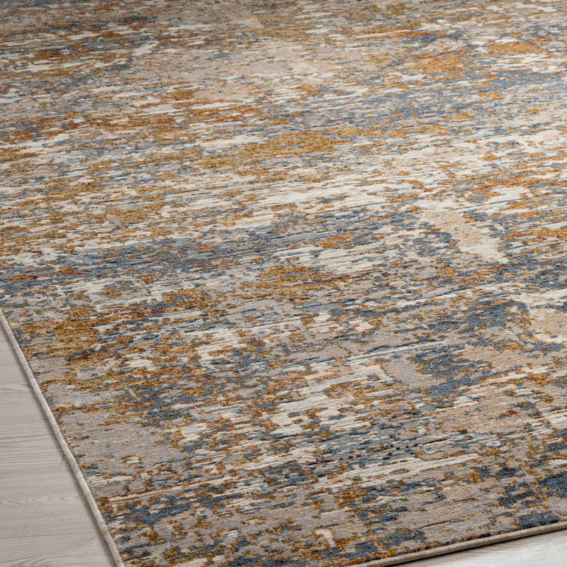 Hemingford Area Rug in Gray, Rectangle 2' x 3', Blues/Rust Tones