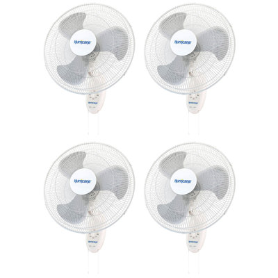 Hurricane Supreme 18" 90 Degree Oscillating 3 Speed Wall Mounted Fan, (4 Pack)