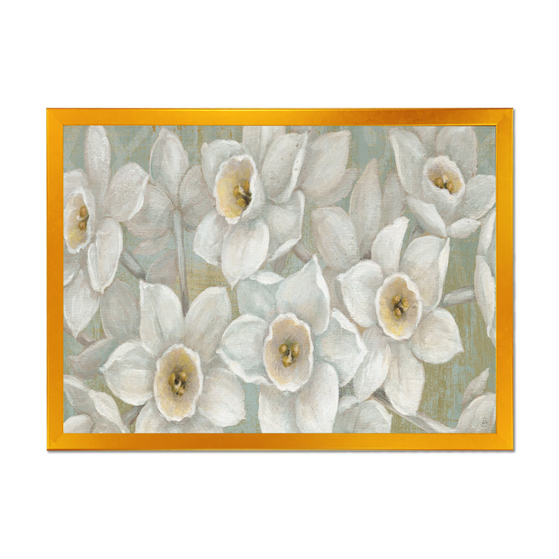 « pure floral white floral »-cadre photo imprimé sur toile, H 36 po x l 46 po x P 1,5 po, Cadre doré