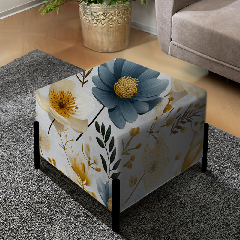Bleu et blanc scandinave floral Tranquility - repose-pieds carré floral