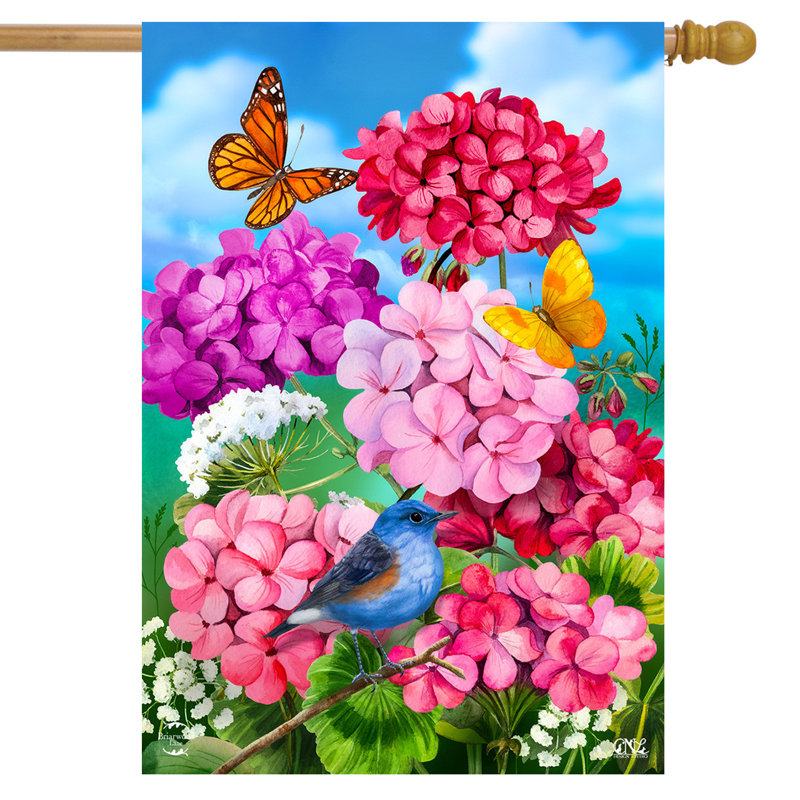 Geraniums In Bloom House Flag
