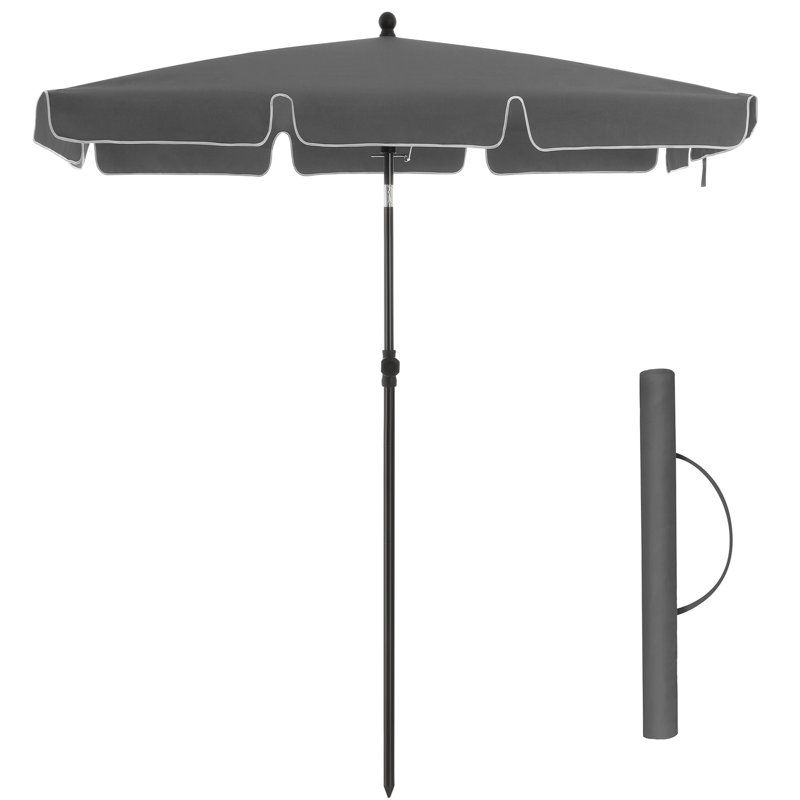 Rollo 125cm Rectangular Beach Parasol, Grey, Crank Lift, 240cm H x 180cm W x 125cm D