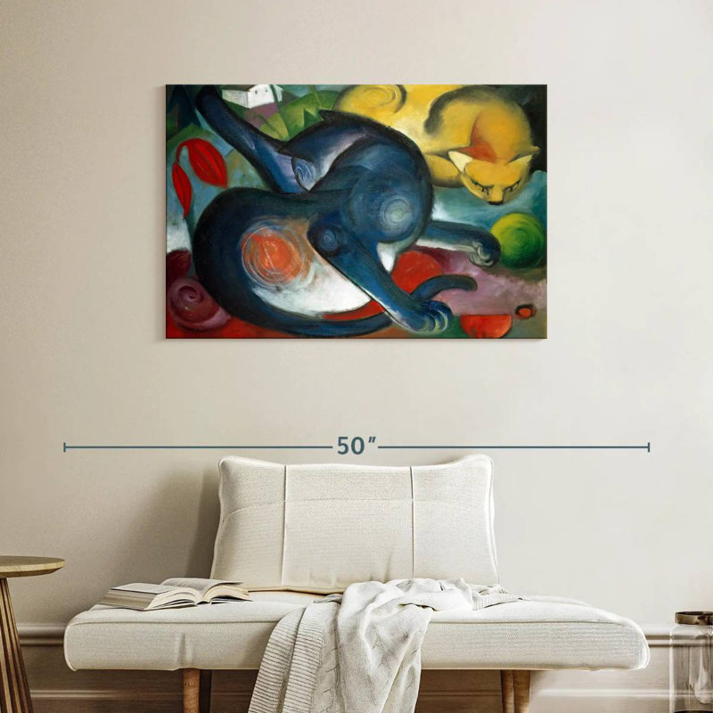 Brampt Two Cats Blue And Yellow 1912, 26" H x 39" W
