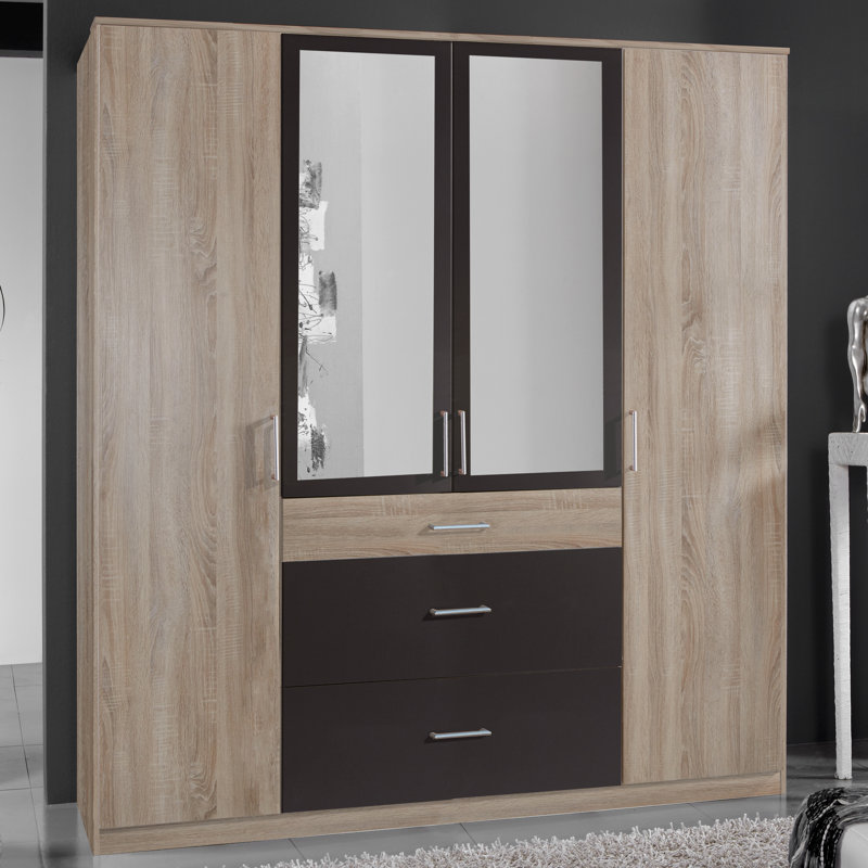 Uthyr 4 Door Manufactured Wood Wardrobe, Rough-sawn oak, Alpine white