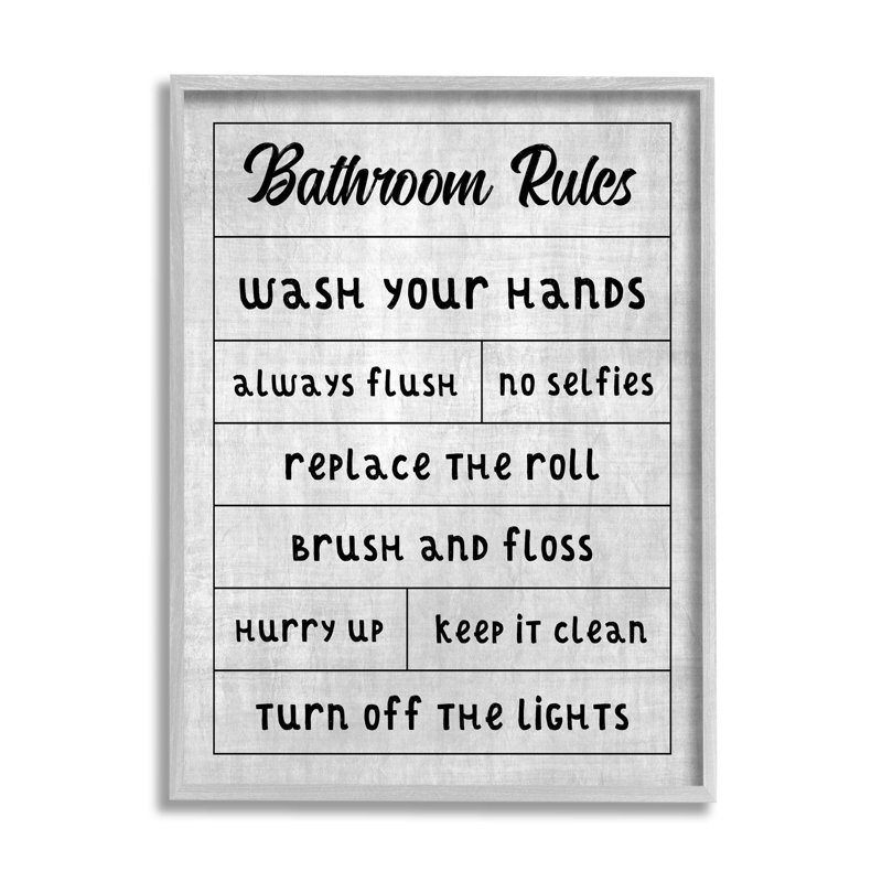 Gray Framed Bathroom Rules Checklist Wood Wall Art