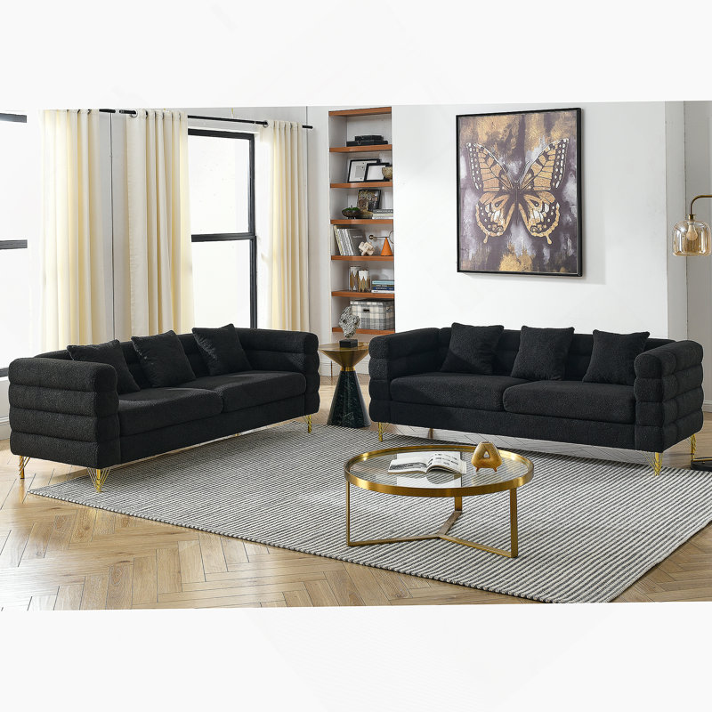 3-Seater + 3-Seater Combination Sofa.BLACK Teddy