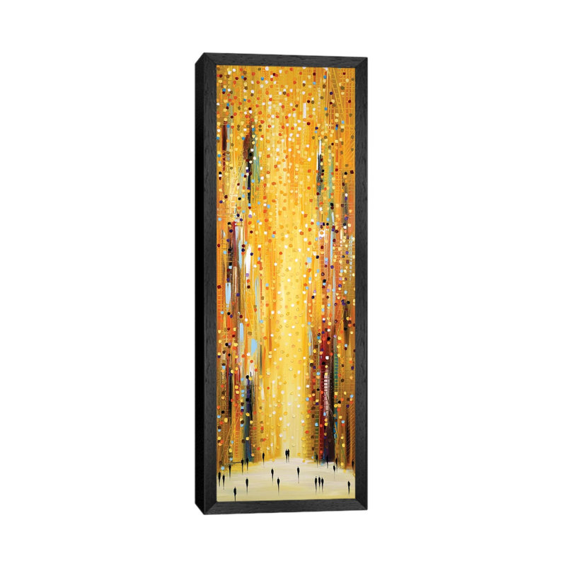 Golden Sunset by Ekaterina Ermilkina - Panoramic Painting on Canvas, 30.48 cm H x 91.44 cm W, Black Framed