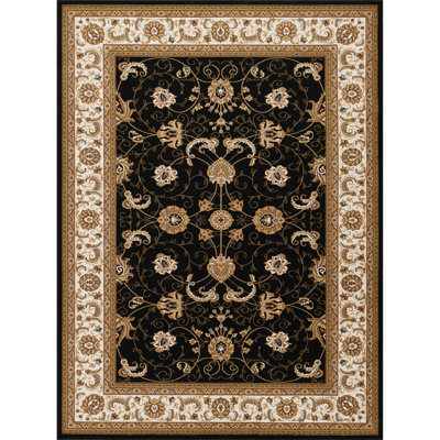 Stain-resistant Polypropylene Artistry Rug For High-traffic Areas – Elegant Black & Ivory Design