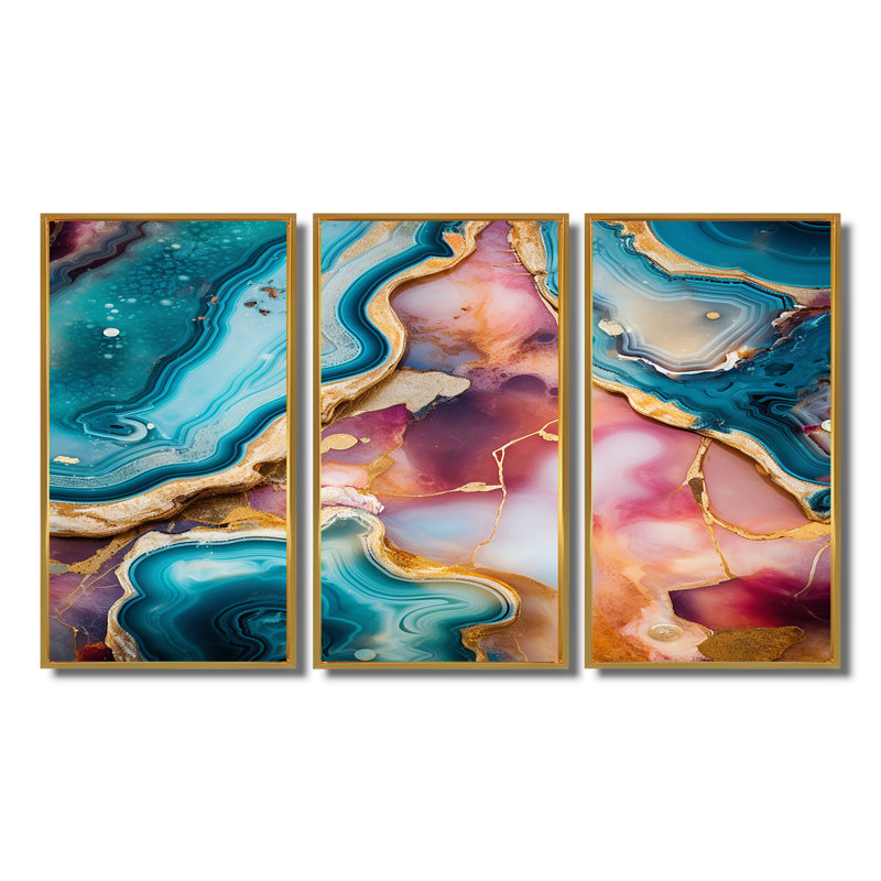 Jaelynn - Ensemble de décoration murale en marbre, Cadre flottant doré, H 32 po x l 48 po x P 1 po