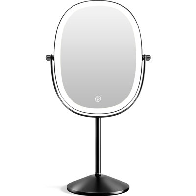 Buday Oval/Round LED Lighted Magnifying Vanity Freestanding Metal Makeup Mirror