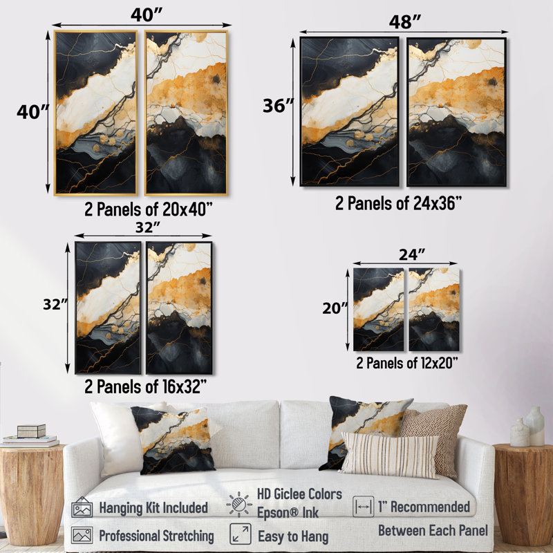 Minimalisme chrome blanc et noir Poteries - Art moderne, impressions sur toile 2 panneaux, 36" H x 48" W, Black