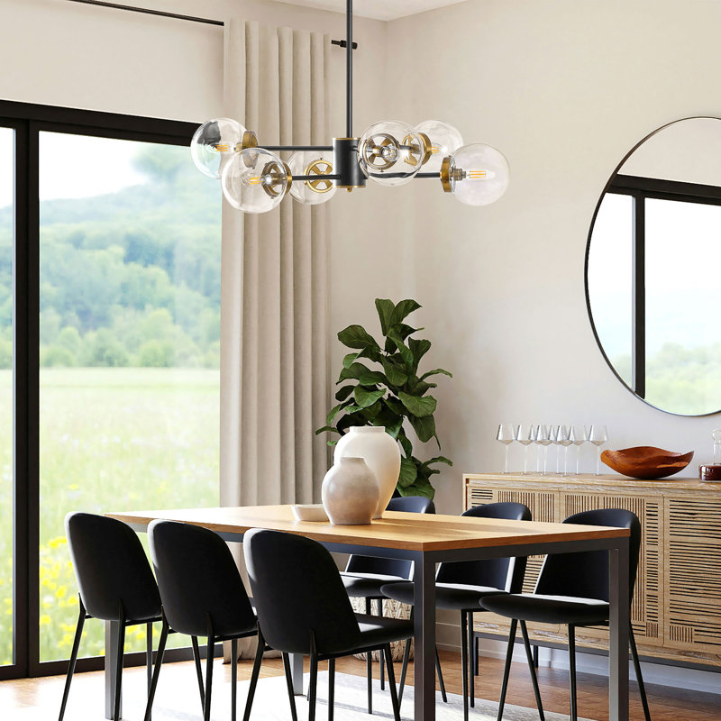 Dilley 6 - Light Dimmable Sputnik Modern Linear Chandelier, Transparent, Black