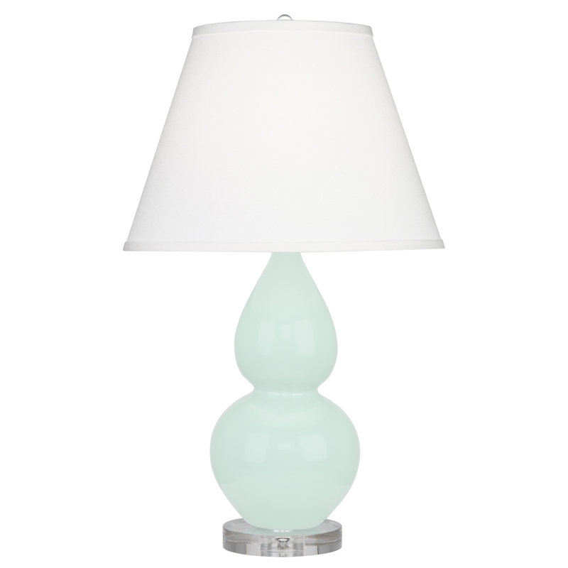 Double Gourd Table Lamp, Mint Glazed, Pearl Dupioni