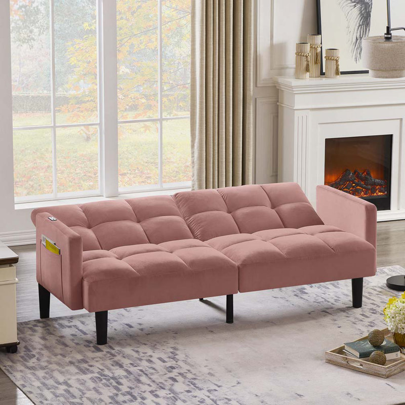 Velvet Futon Couch, Rose