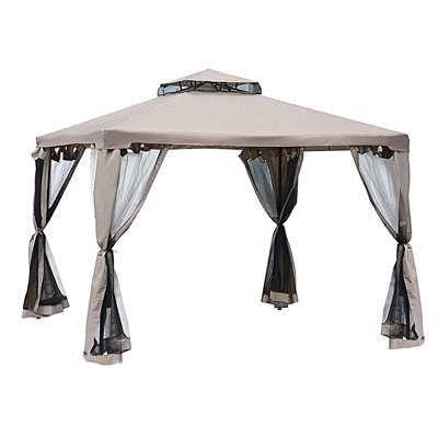 Pavillon de jardin de 9,6 pi x 9,6 pi Outsunny, abri de jardin avec toit à 2 niveaux et filet, structure en acier pour le jardin, la pelouse, la cour et la terrasse