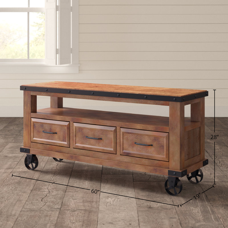 Dargan 65" Wide TV Console with 3 Drawers, Shelf, and Casters