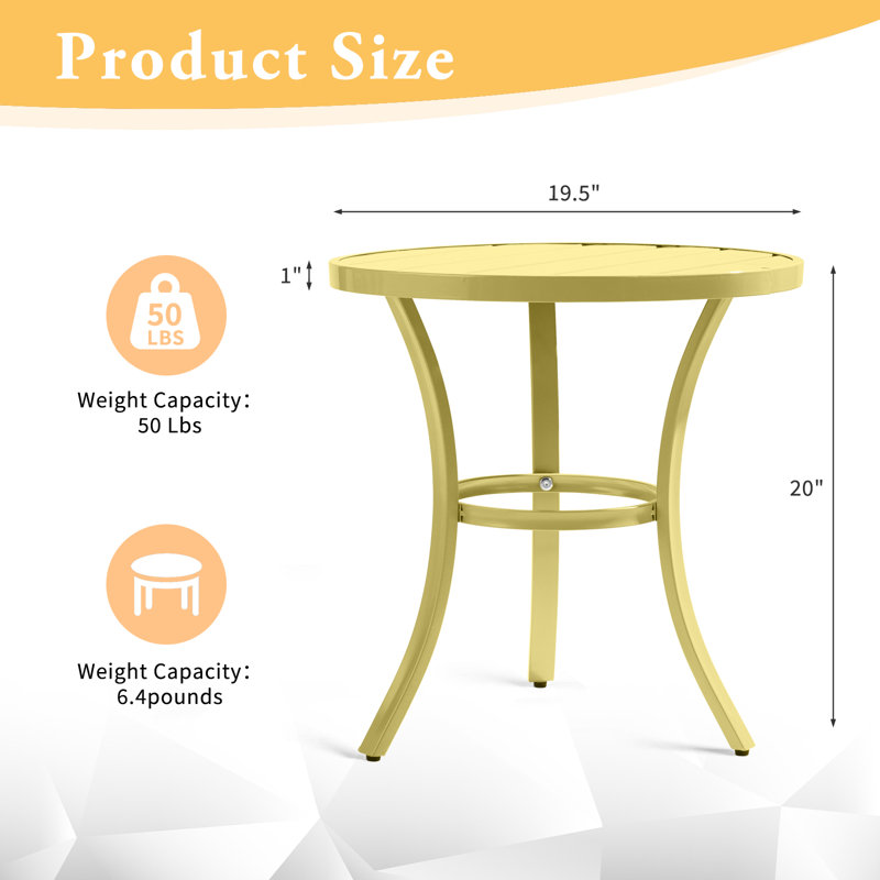 Table d'appoint ronde en métal pour l'extérieur, Jaune