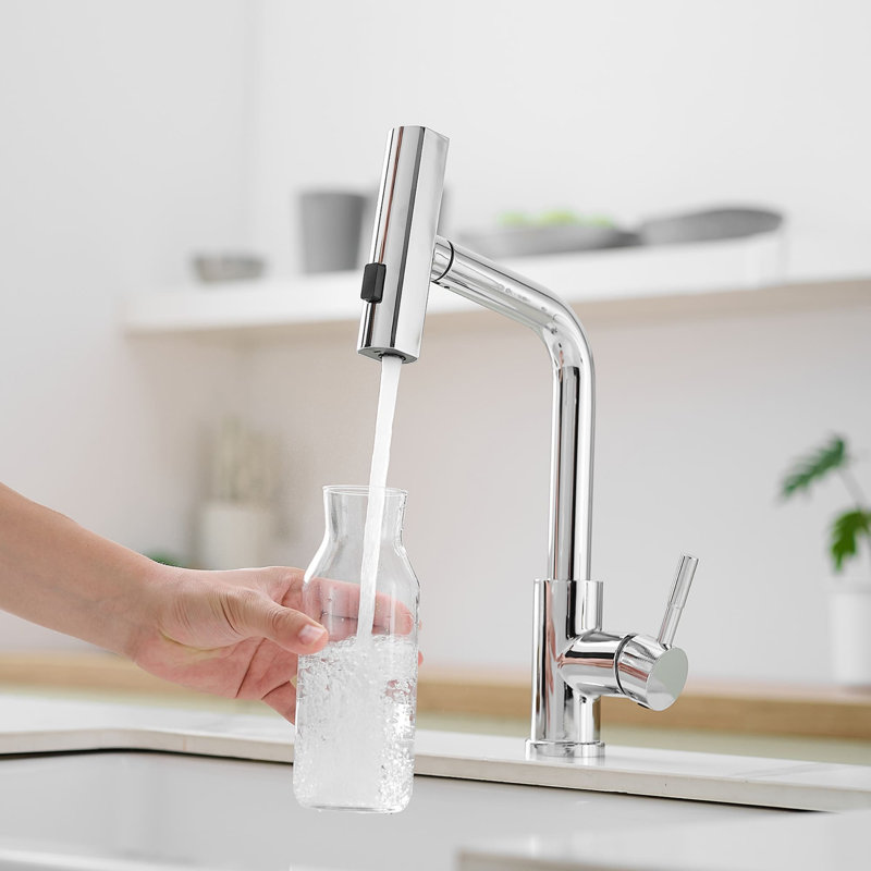 Robinet de cuisine à un trou avec bec pivotant et robinets d'évier de cuisine à poignée simple Robinets de cuve de cuisine en acier inoxydable avec valve