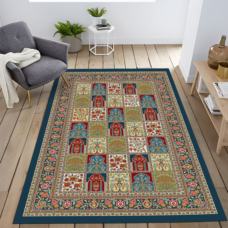 Tapis décoratif multicolore à motif floral traditionnel, Rectangle 4 pi 7,12 po x 6 pi 6,74 po