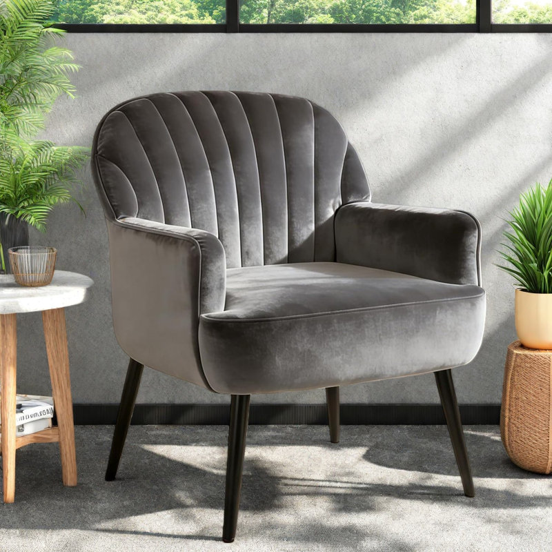 Chaise d'appoint moderne en velours, canapé simple gris élégant avec pieds en métal pour le salon et le bureau
