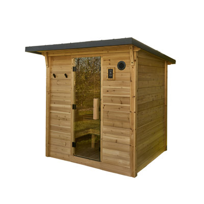 Backyard Discovery Henley 4-6 Person Traditional Cedar Outdoor Cabin Sauna with 9kW Electric Heater, Wi-Fi Control, LED Lights