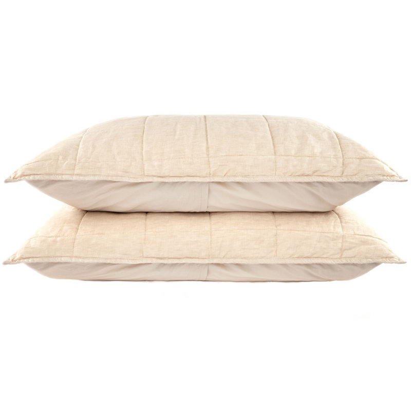 French Linen Box Stitch Quilted Sham Set, Queen, Putty Heather