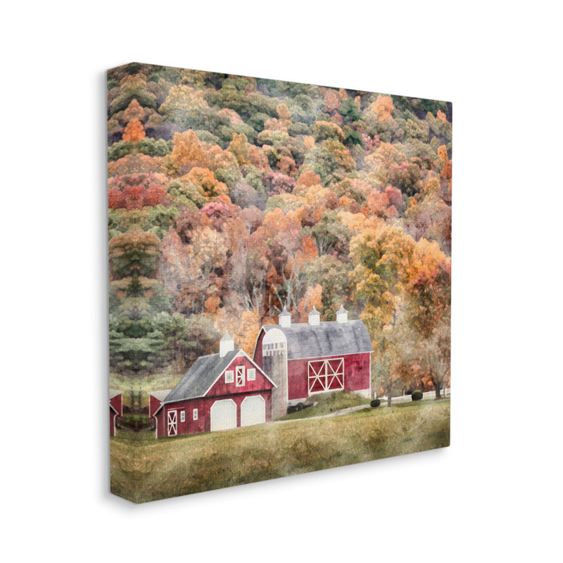 Grange en automne, scène sur bois, impression, Estampe numérique Farmhouse, H 17 po x l 17 po x P 1,5 po