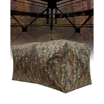 Portable Pop-Up Hunting Blind, 4-6 Person Camouflage Ground Blind with 270° See-Through Windows, Waterproof, Windproof, Silent Design, for Deer & Turkey Hunting