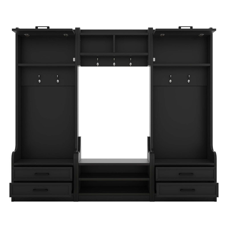 4-In-1 Detachable Hall Tree With Storage And 7 Hooks, Multiple Functions Hallway Coat Rack With Storage Drawers And Cabinet Shoe Bench For Entryway Hallway