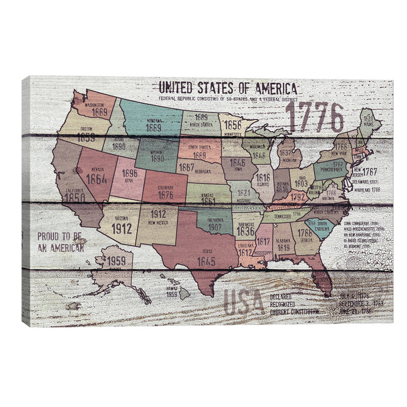 The United States Of America Map III by Irena Orlov - No Frame Print on Canvas, 66.04 cm H x 45.72 cm W x 1.91 cm D