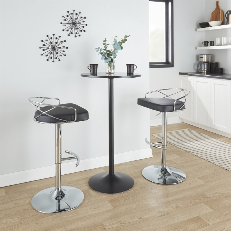 Tabouret de bar réglable avec pivot en métal chromé et similicuir avec repose-pieds arrondi en T - ensemble de 2