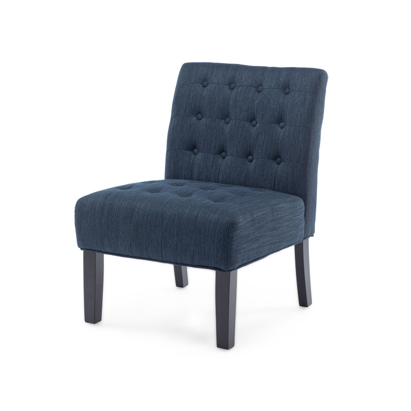 Fauteuil de chambre capitonné de 23 po de large Emmalie, Polyester bleu marine
