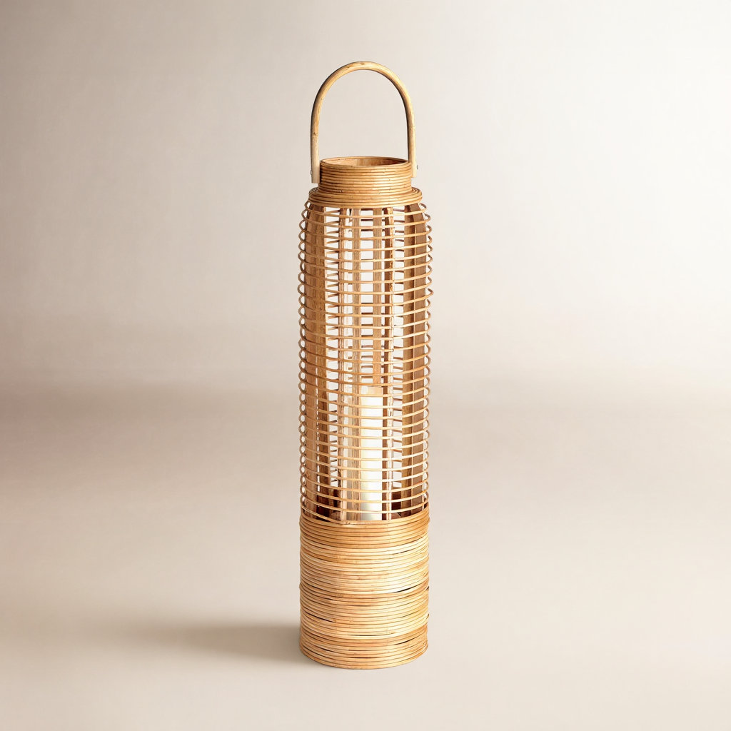 Wicker Tabletop Lantern, 27.5" H x 7" W x 7" D
