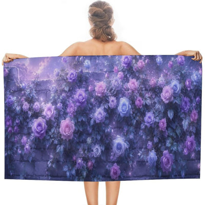 Serviette de plage mauve à motif de roses mauves, serviette légère en microfibre à séchage rapide sans sable pour piscine, plage, douche, source chaude, yoga, voyage, 50 x 60 po