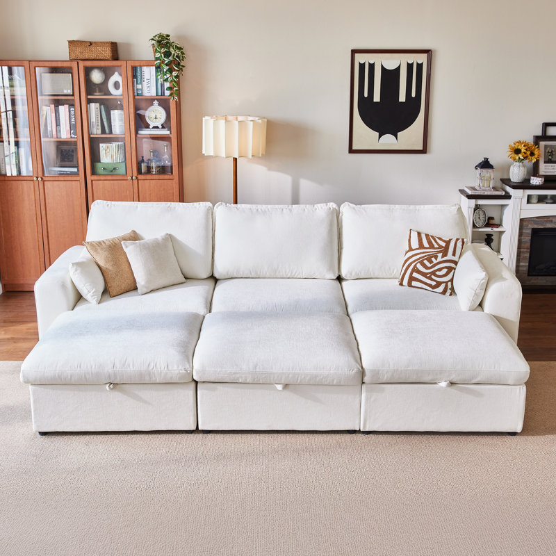 6-seater  Oversized Modular Sofa Chenille Comfy Cloud Couch With Storage, Deep Convertible Sectional Sleeper Sofa Bed With 3 Ottomans