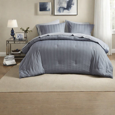 Soft 7 Piece Queen Polyester Bedding Sets, Modern Woven Stripe Home