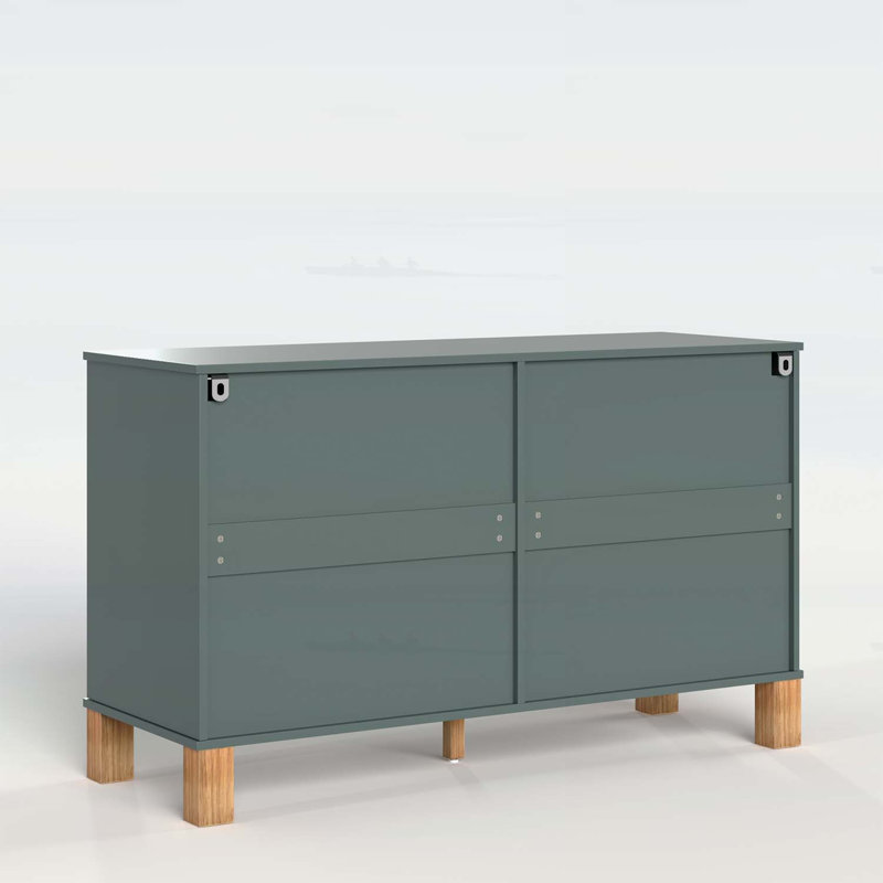 6-Drawer Storage Cabinet with Metal Handles and Wood Legs, Light Green