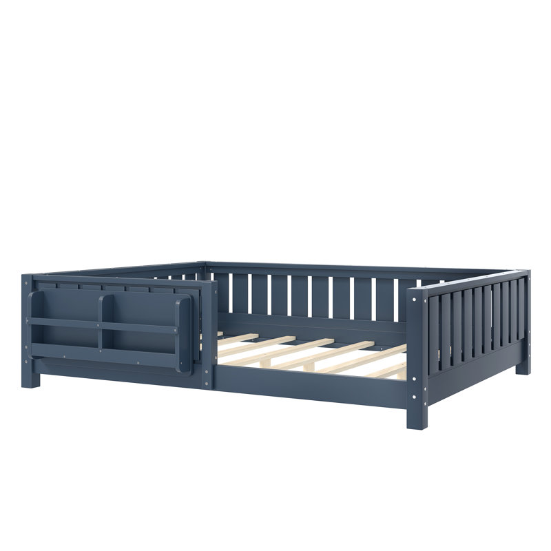 Structure de lit double avec bibliothèque intégrée, lit plateforme pour enfants Safety Guard, bleu, Full, Blue
