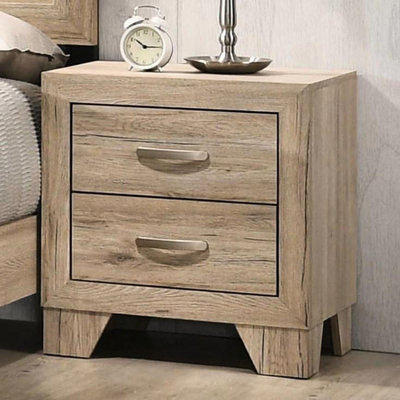2 tables de chevet pour la chambre à coucher de couleur naturelle - panneau de particules, poignée en métal, pieds fuselés et 2 tiroirs de 4 po de hauteur