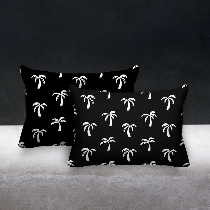 Floral Outdoor Reversible Throw Pillow, Black