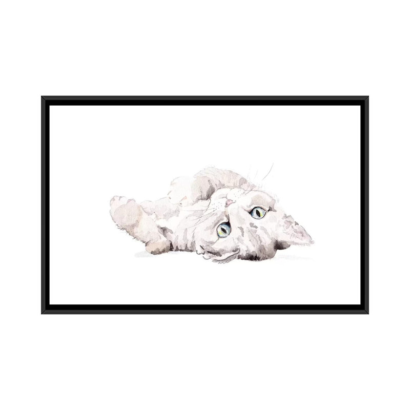 Grey Staring Cat Canvas Art, 18" H x 26" W x 1.5" D, Black Framed Canvas, No Matte