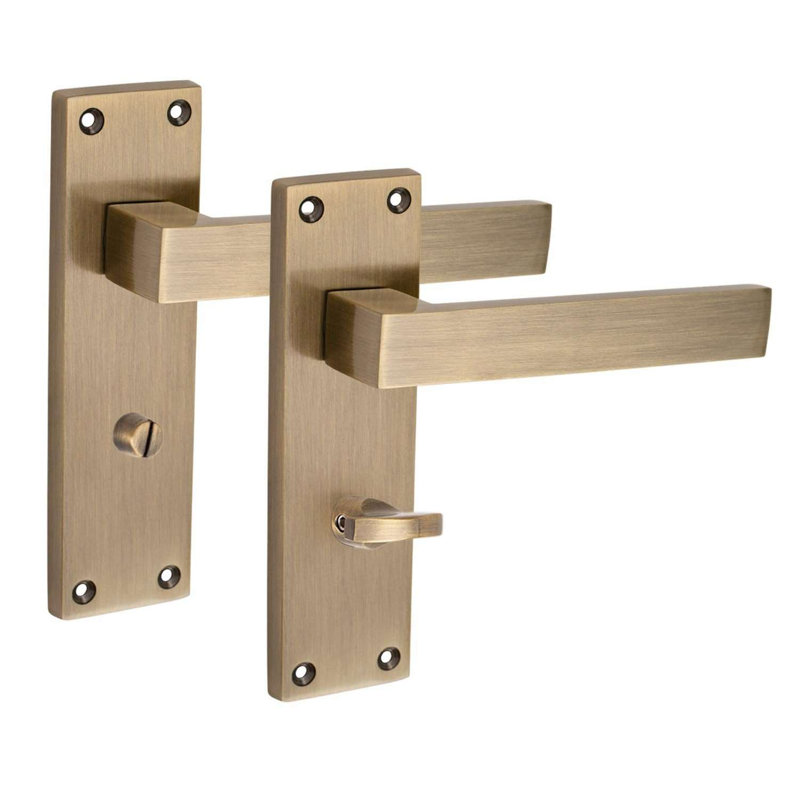 Golden Grace 1 Pair Victorian Delta Bathroom Door Handle Antique Brass Metal Tubular Latch Mortise Lock Set with Fixing Screws - 150mm x 40mm