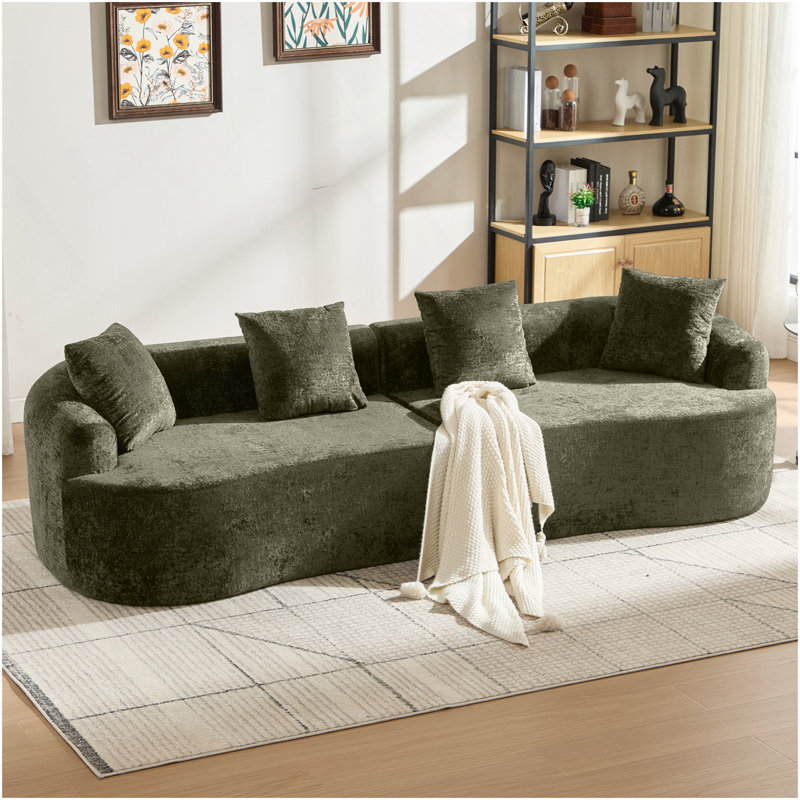 Causeuse incurvée, petit canapé en chenille avec 3 coussins, canapé profond pour appartement, salon, aucun assemblage requis